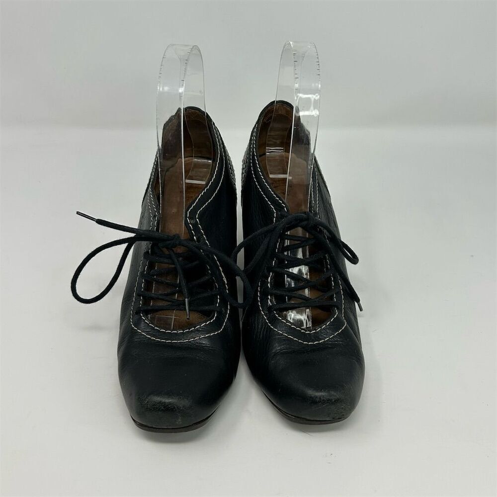 John Fluevog Women's Black Leather Lace-Up Heels Size 6.5 Formal Shoes Dressy - Picture 6 of 15